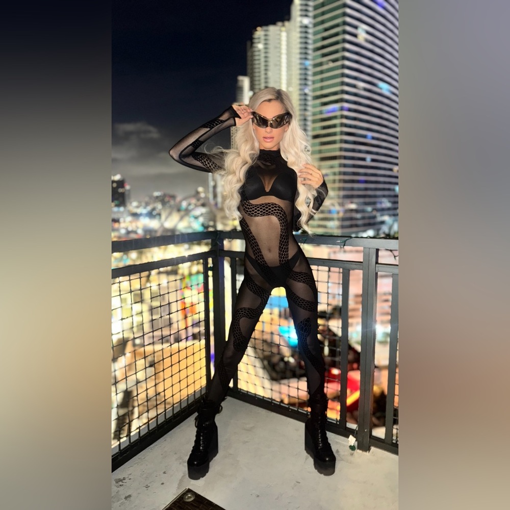 Dolls kill Black Sheer Bodysuit with Patterned Design
